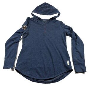 Roots 73 Hoodie Sweatshirt Womens Pullover Henley Button Cotton Poly Blue Sz M